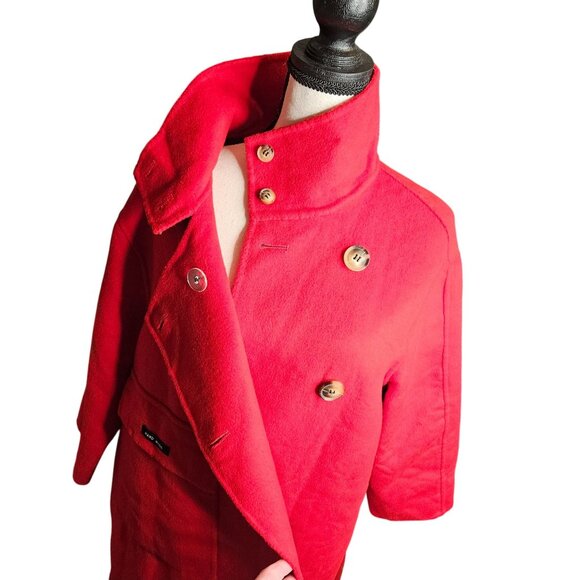 Vintage Oversized Long Wool Pea Coat Red - Picture 9 of 13
